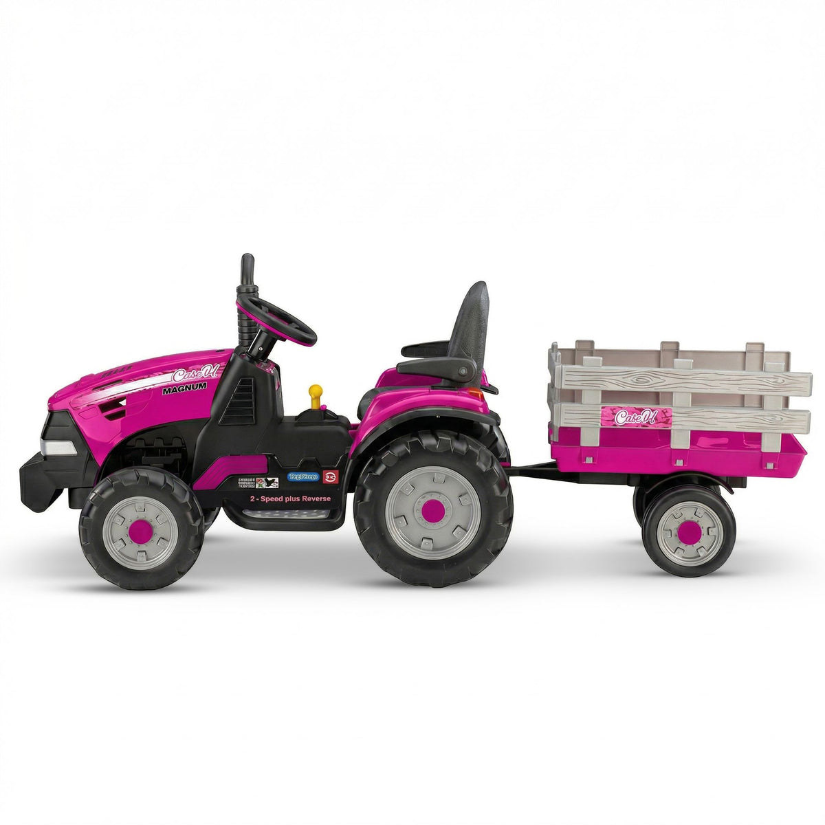 Peg Perego Pink Case IH 12V Kids Ride On Tractor with Trailer 2 Speed Toy