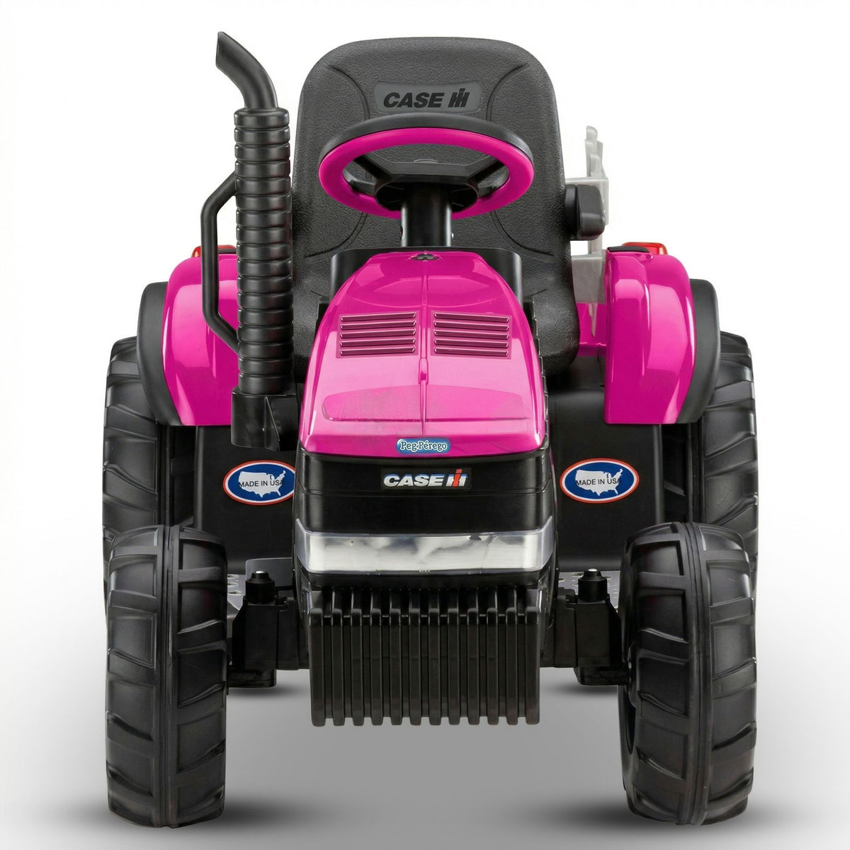 Peg Perego Pink Case IH 12V Kids Ride On Tractor with Trailer 2 Speed Toy