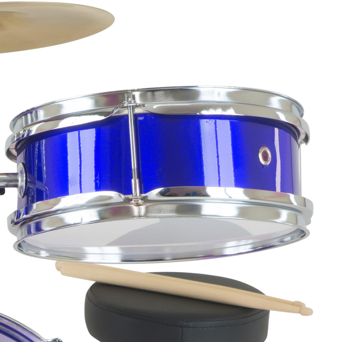 Childrens 4pc Drum Kit Blue Metallic Finish Real Kids Drums with Cymbal