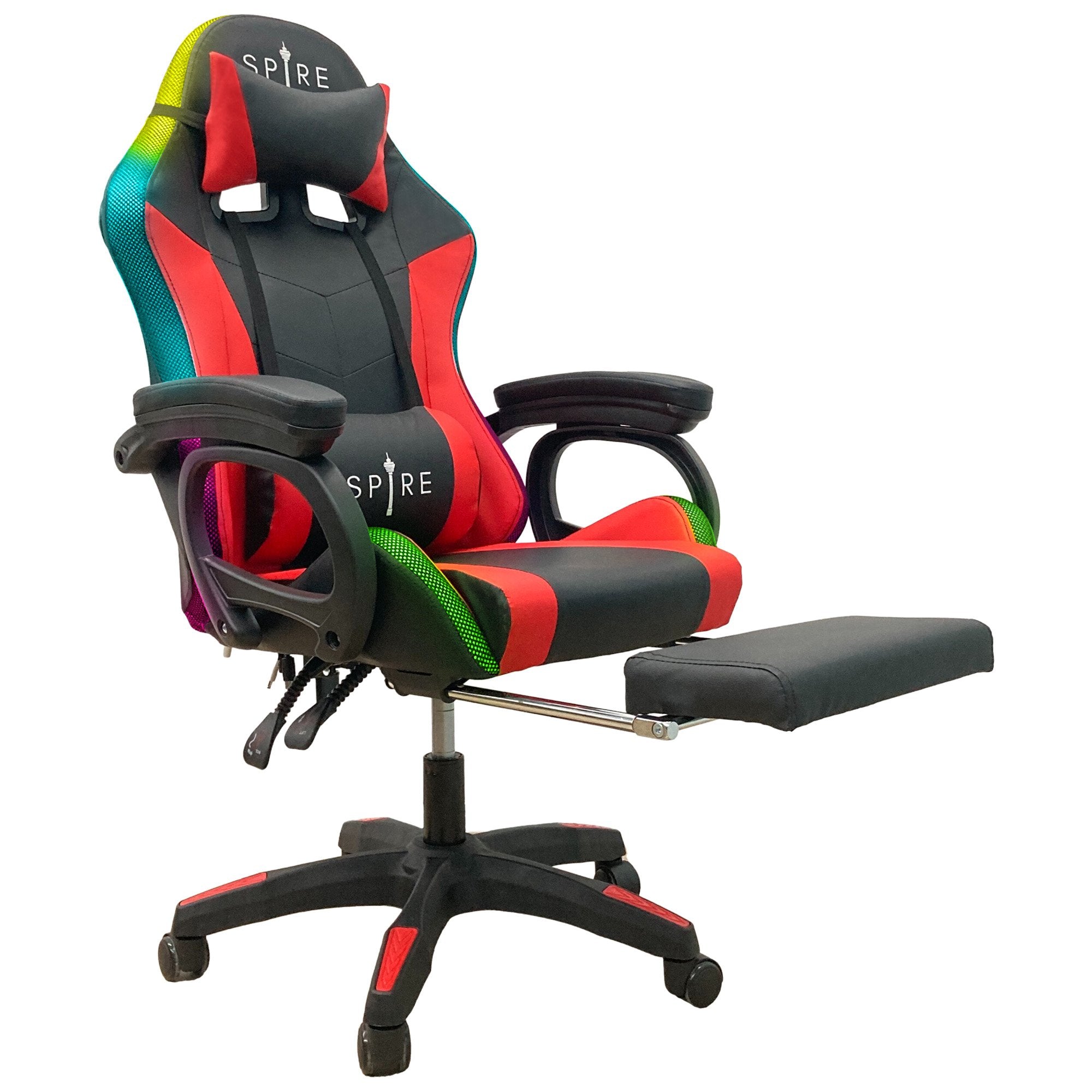 Spire Onyx Led Massage Gaming Chair - Red And Black