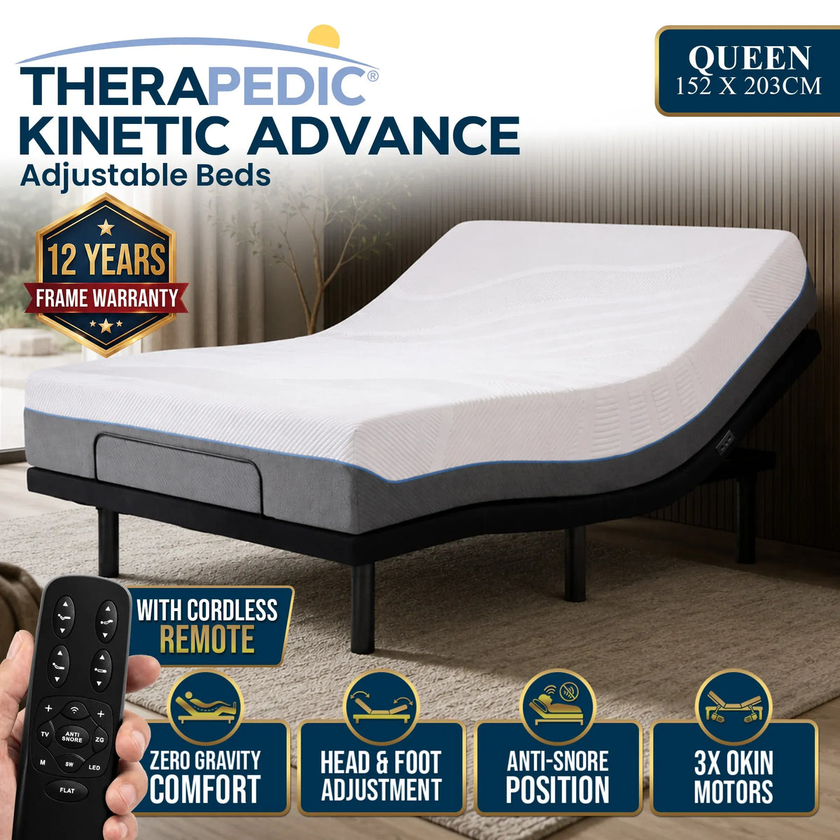 Kinetic Advance Adjustable Queen Bed Base with Head Tilt Function