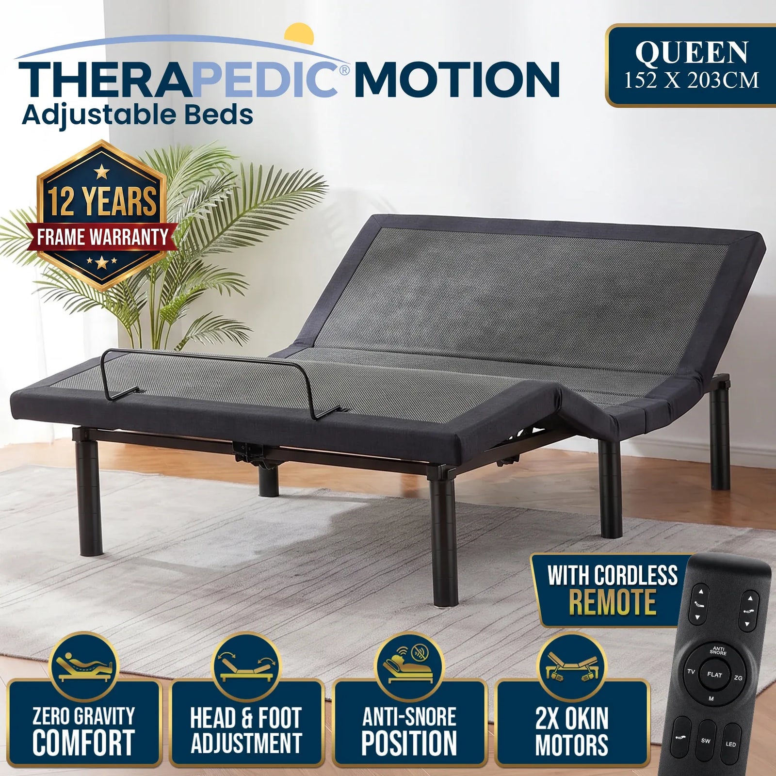 Motion Adjustable Queen Bed Base with Wireless Remote