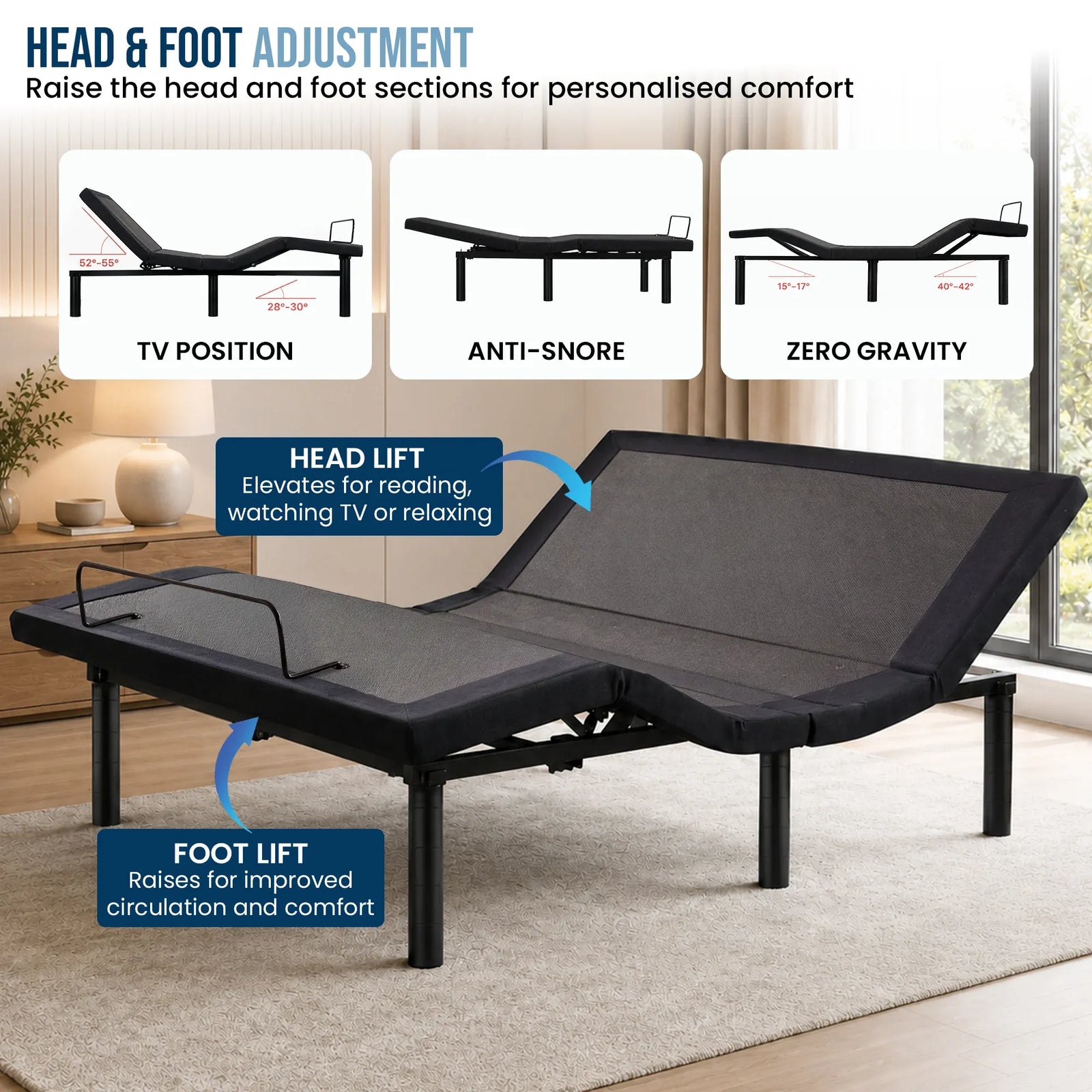 Motion Adjustable Queen Bed Base with Wireless Remote
