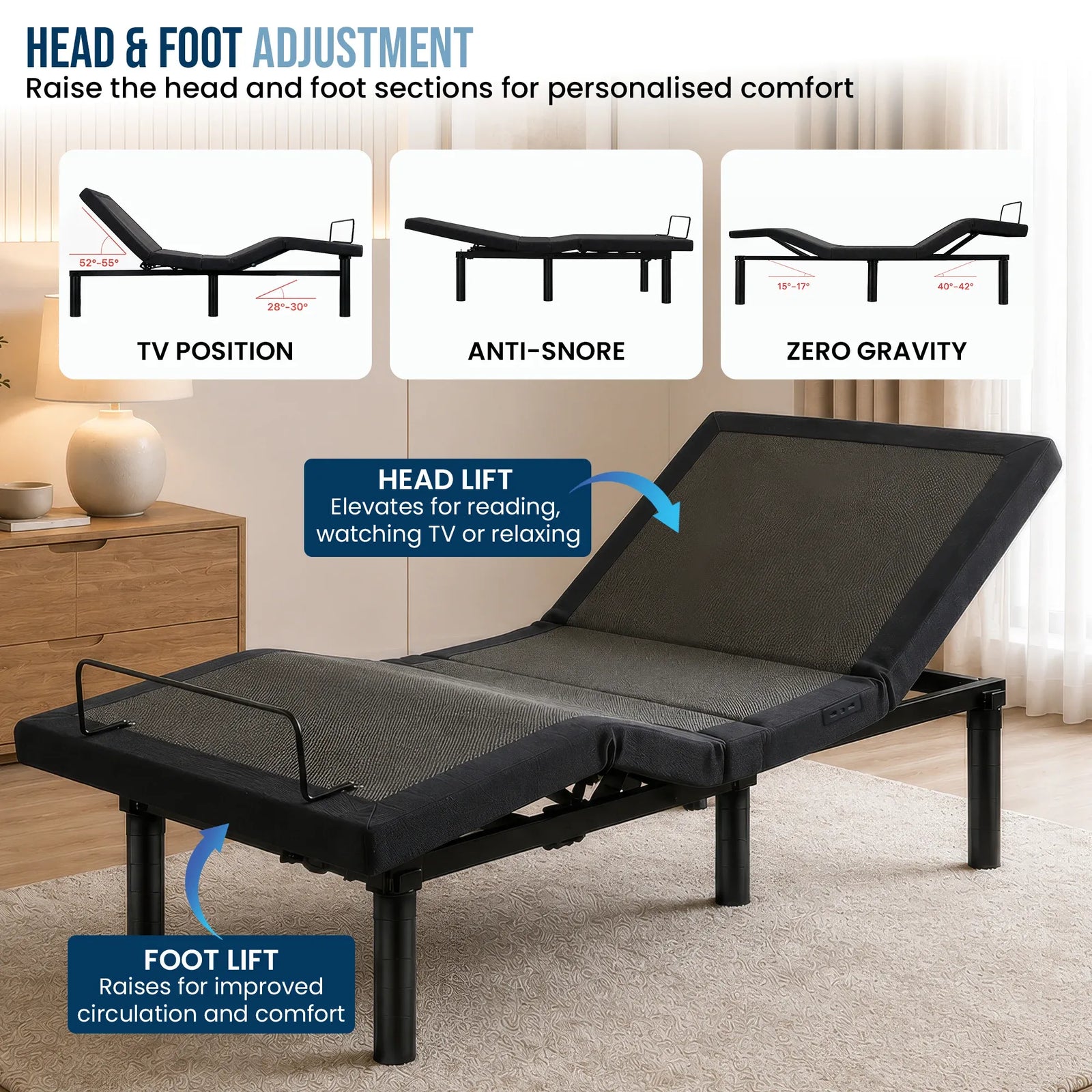 Therapedic Versa Adjustable Long Single Bed Base with Massage Function