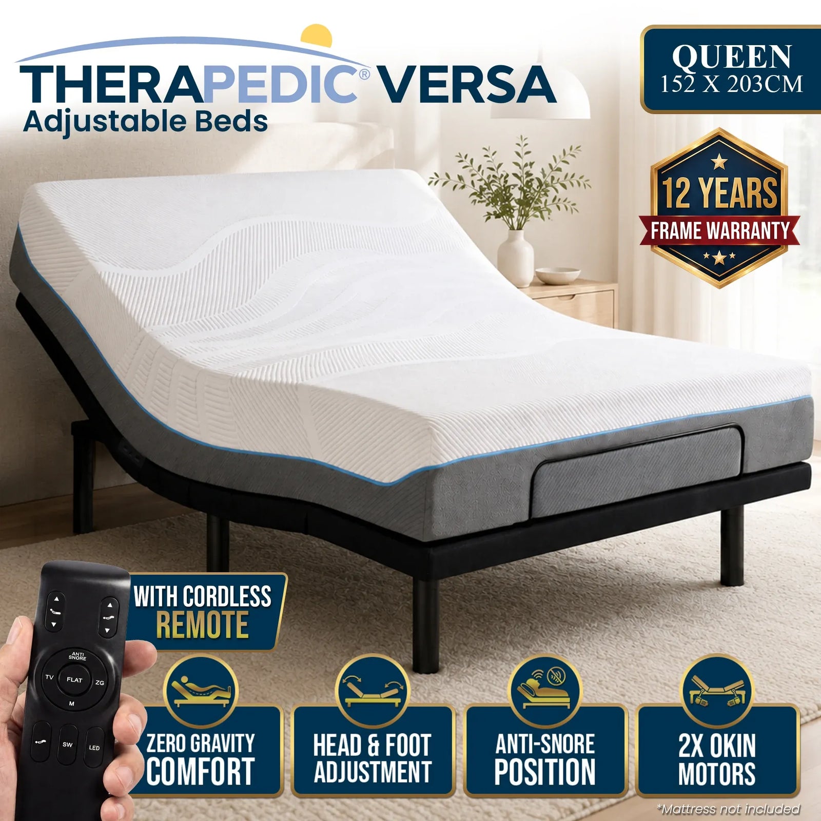 Therapedic Versa Adjustable Queen Bed Base with Massage Function