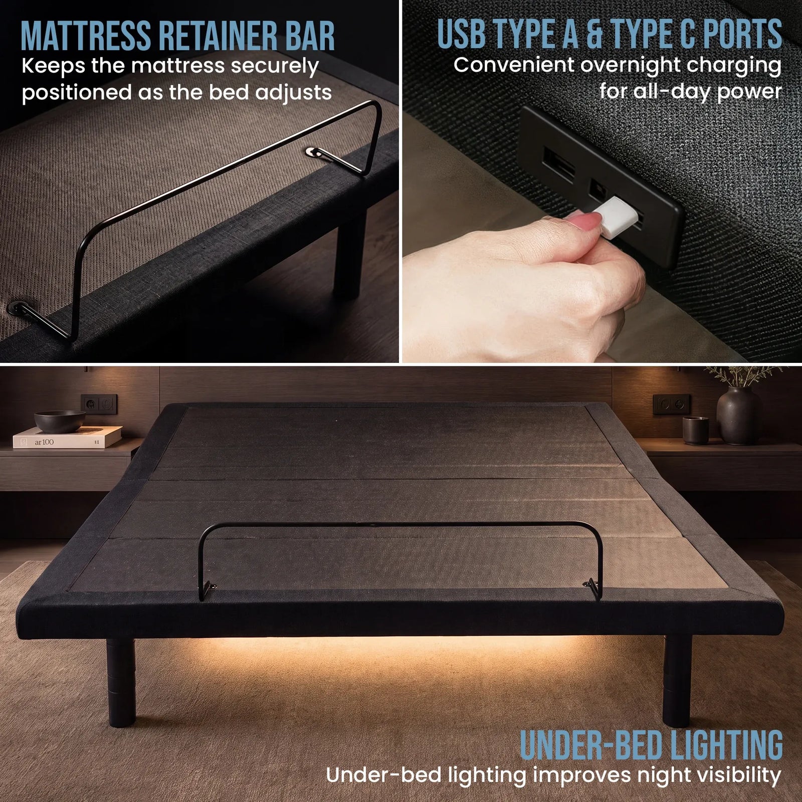 Therapedic Versa Adjustable Queen Bed Base with Massage Function
