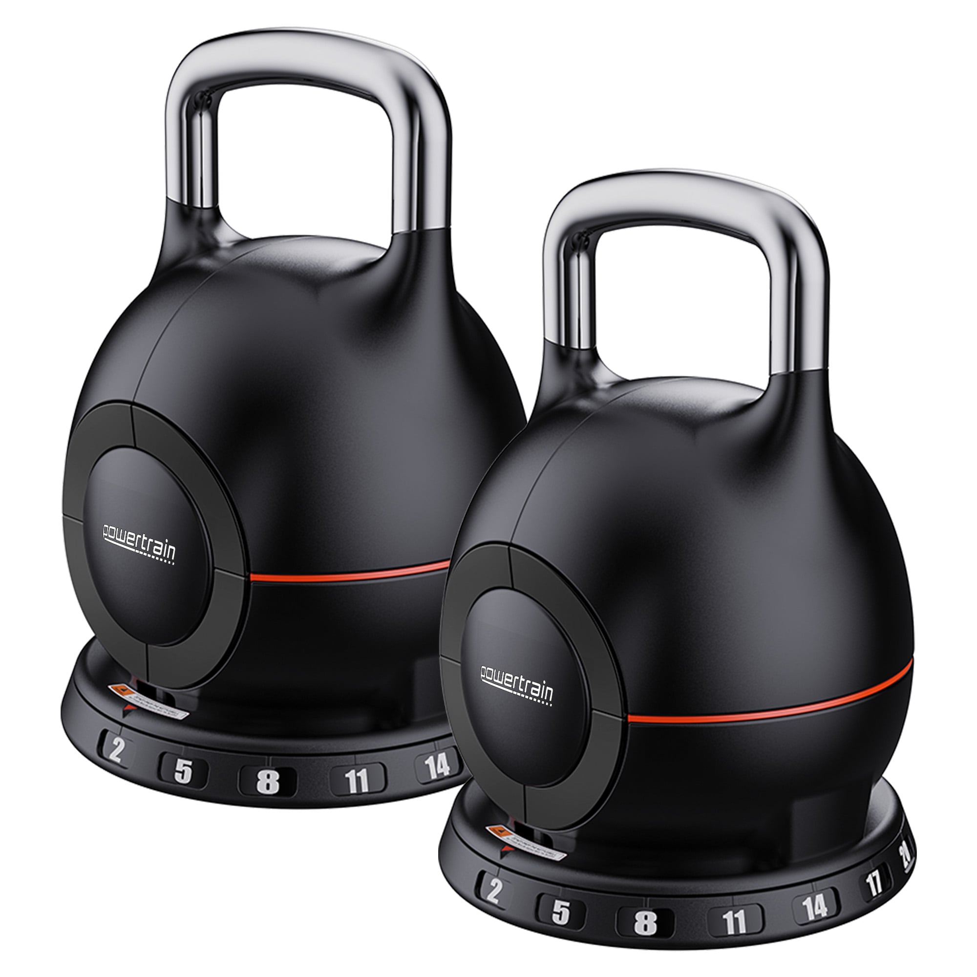Powertrain 2x 20kg Adjustable Kettlebell Pair Quick Adjust Weight Set for Home Gym Strength & Fitness Workout