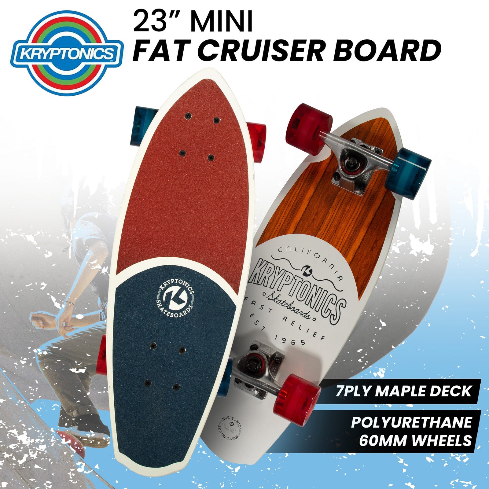 Kryptonics 23-inch Mini Fat Cruiser Board In Liberty Blue