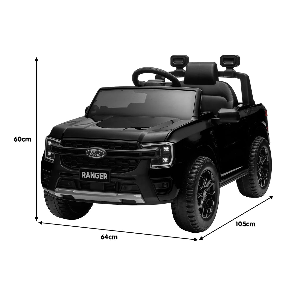 Ford Ranger Licensed Kids Ride On Car, Black, 12V7AH Battery Pack