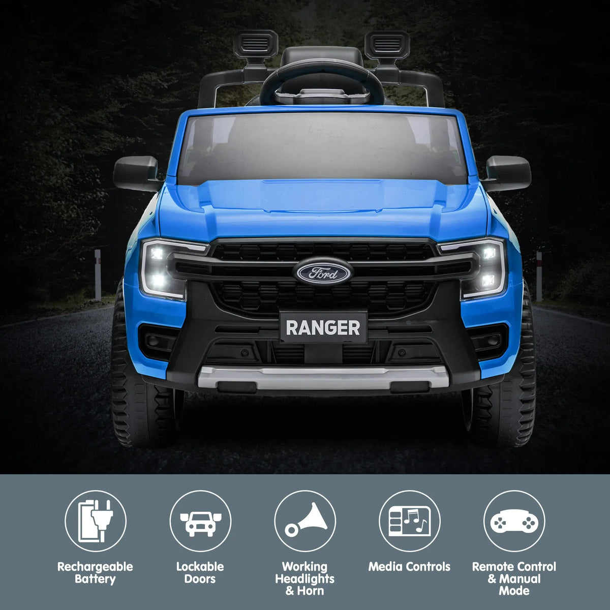 Ford Ranger Licensed Kids Ride On Car, Blue, 12V7AH Battery Pack