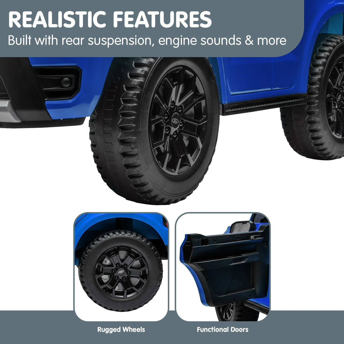 Ford Ranger Licensed Kids Ride On Car, Blue, 12V7AH Battery Pack