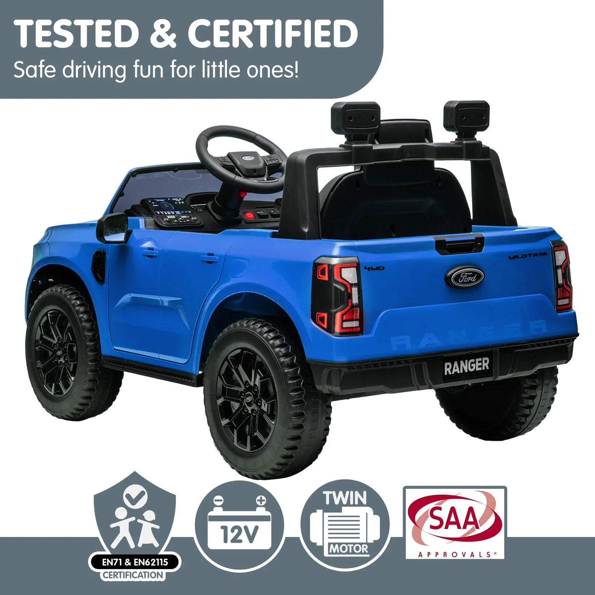 Ford Ranger Licensed Kids Ride On Car, Blue, 12V7AH Battery Pack