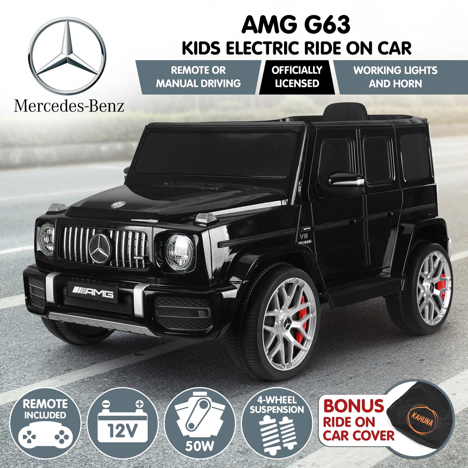 Mercedes Benz AMG Licensed G63 Kids Electric Ride On Car Remote Control Dual 25W Motors Music Player LED Lights