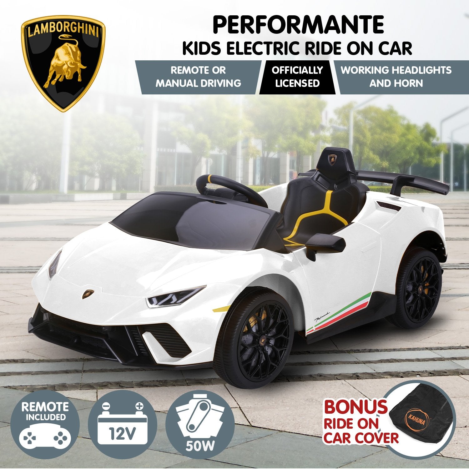 Lamborghini Performante Kids Electric Ride On Car Remote Control by  - White
