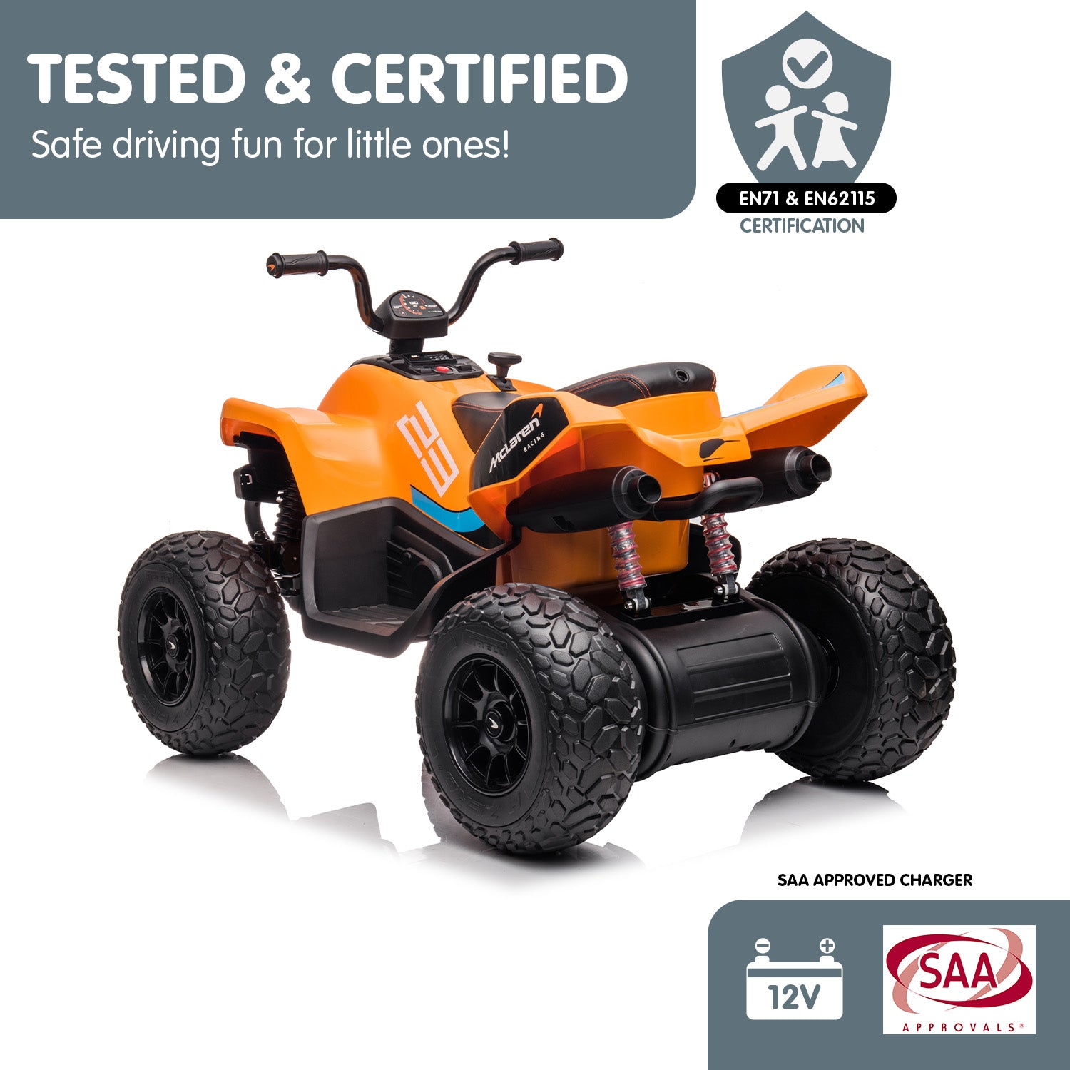 Kahuna Licensed MCL35 McLaren Kids Toy Ride On Electric Quad Bike - Orange