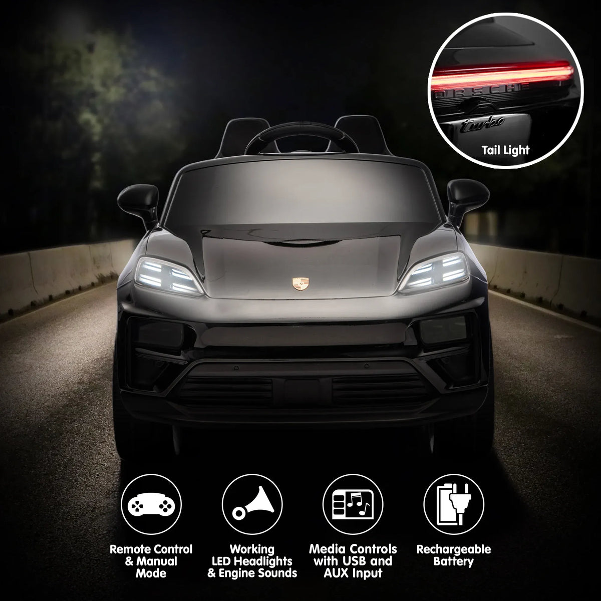 Black Porsche Macan Turbo EV Kids Ride On Car 12V Electric Car