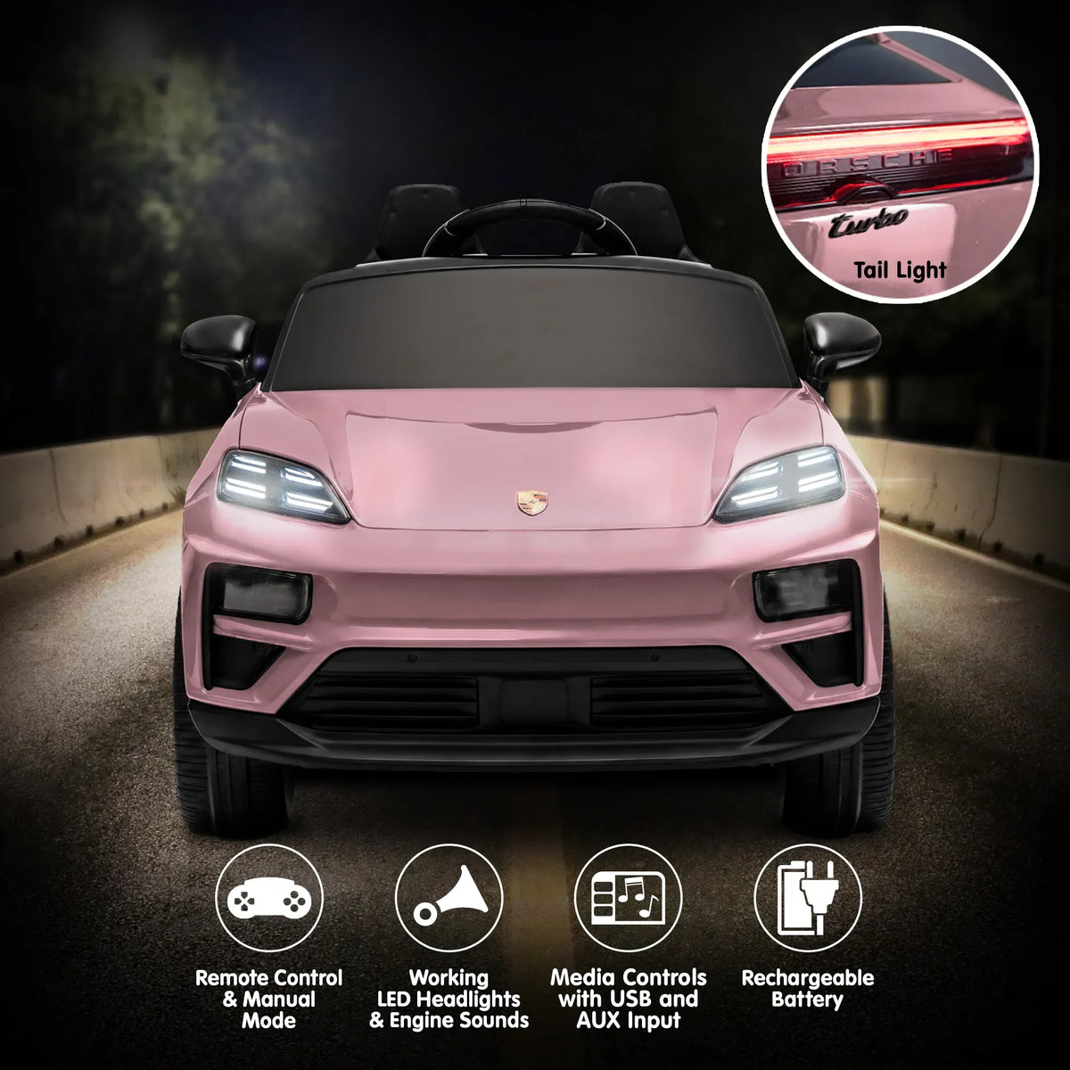 Pink Porsche Macan Turbo EV Kids Ride On Car 12V Electric Car