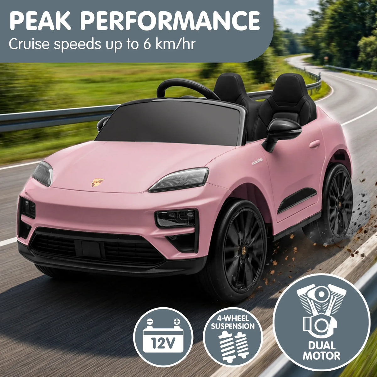 Pink Porsche Macan Turbo EV Kids Ride On Car 12V Electric Car