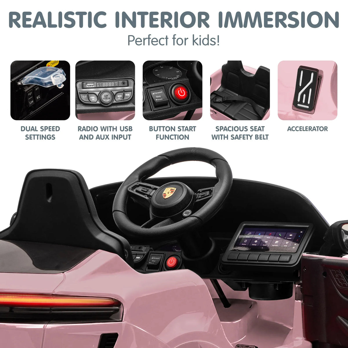 Pink Porsche Macan Turbo EV Kids Ride On Car 12V Electric Car