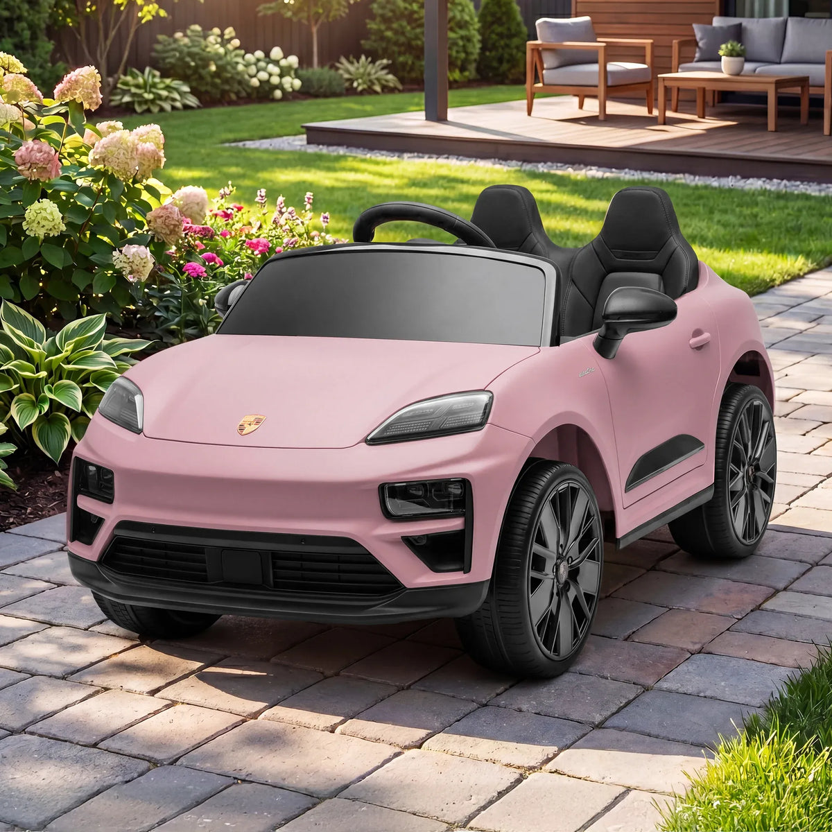 Pink Porsche Macan Turbo EV Kids Ride On Car 12V Electric Car