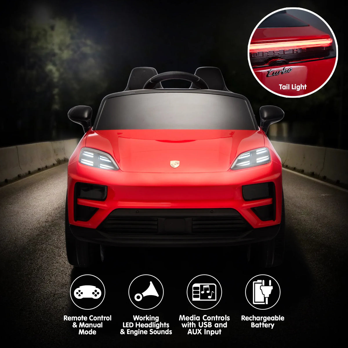 Red Porsche Macan Turbo EV Kids Ride On Car 12V Electric Car