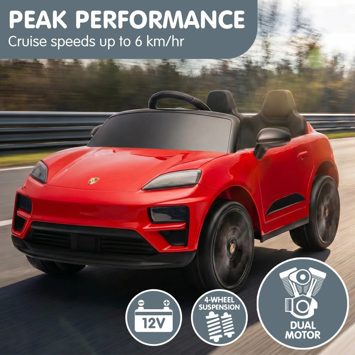 Red Porsche Macan Turbo EV Kids Ride On Car 12V Electric Car