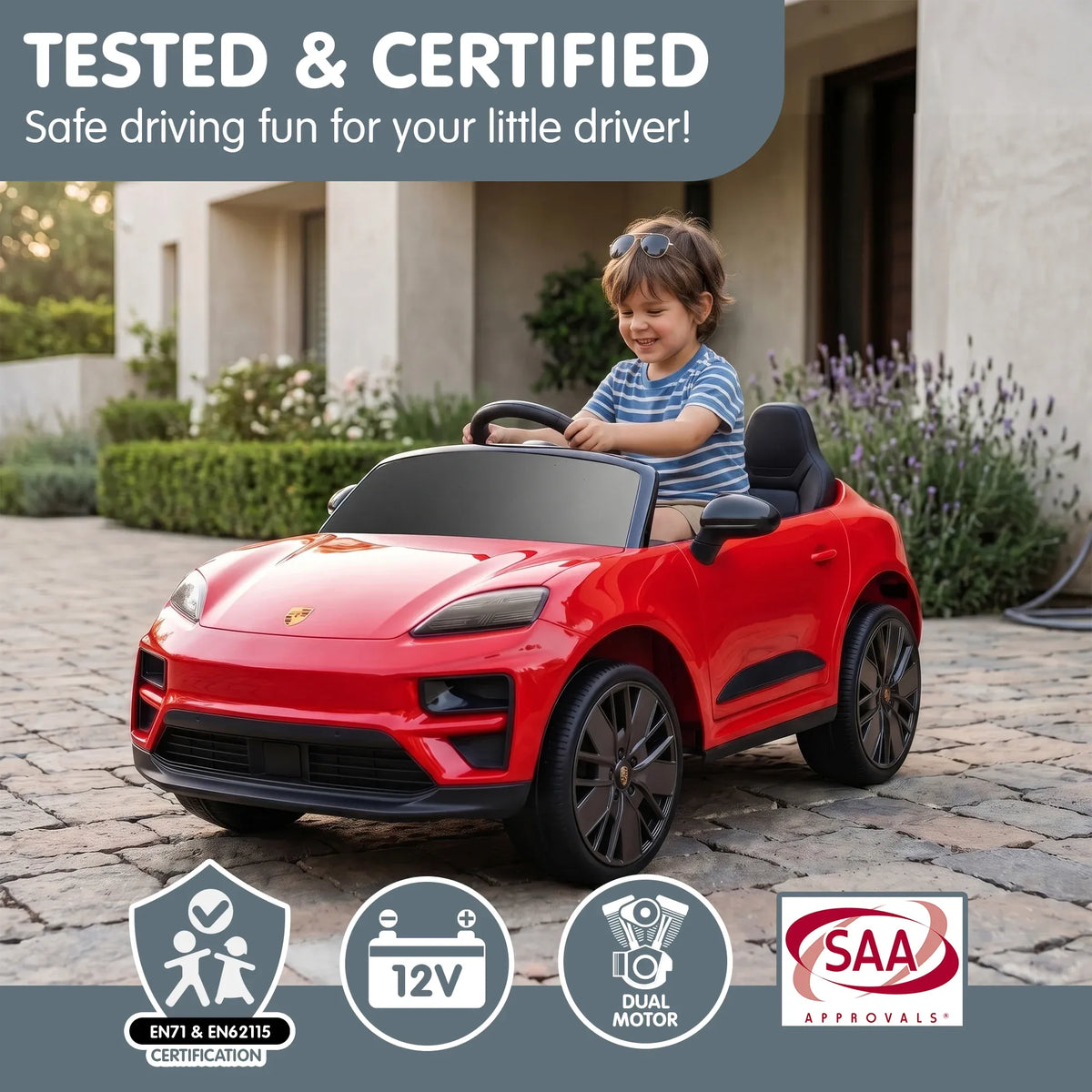 Red Porsche Macan Turbo EV Kids Ride On Car 12V Electric Car