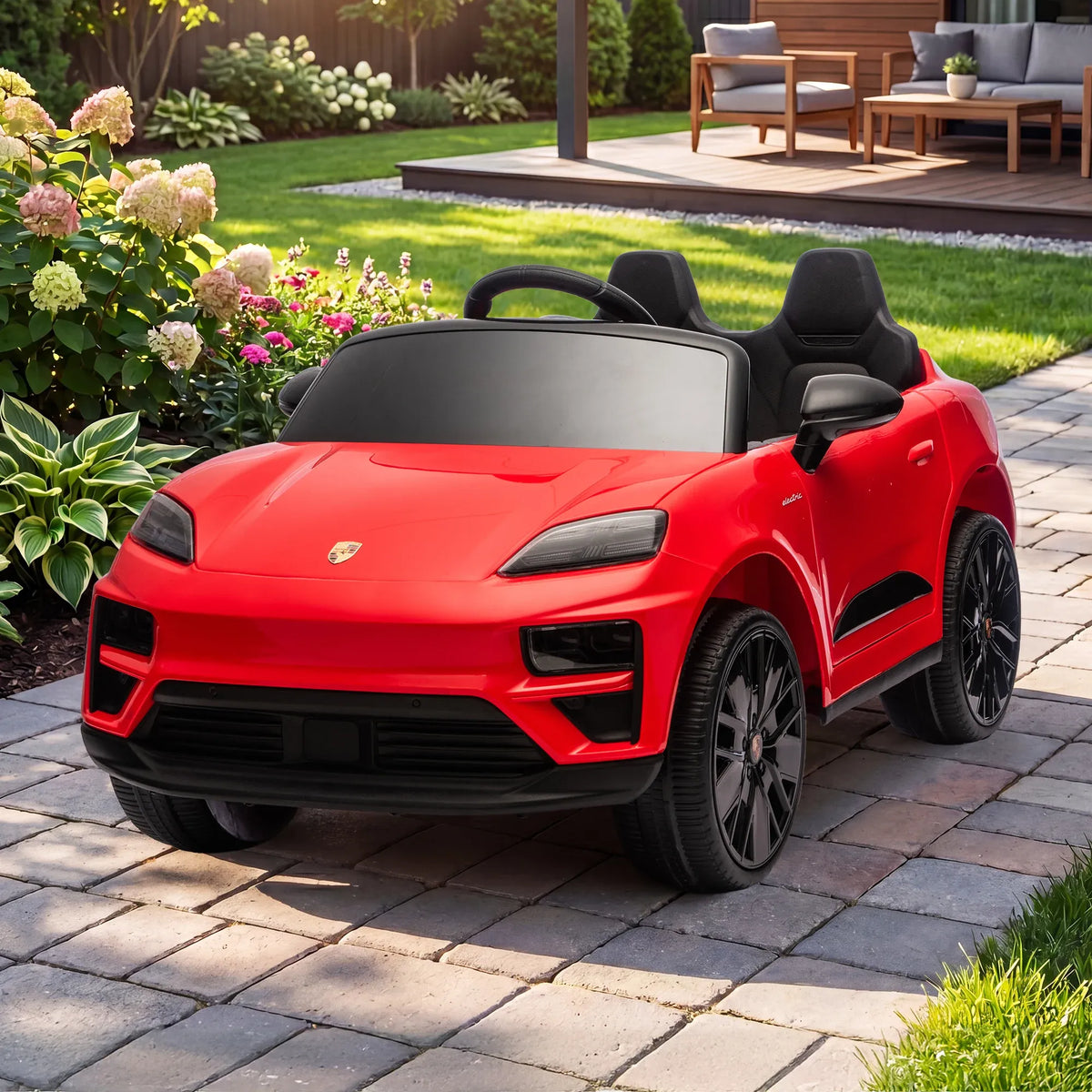 Red Porsche Macan Turbo EV Kids Ride On Car 12V Electric Car