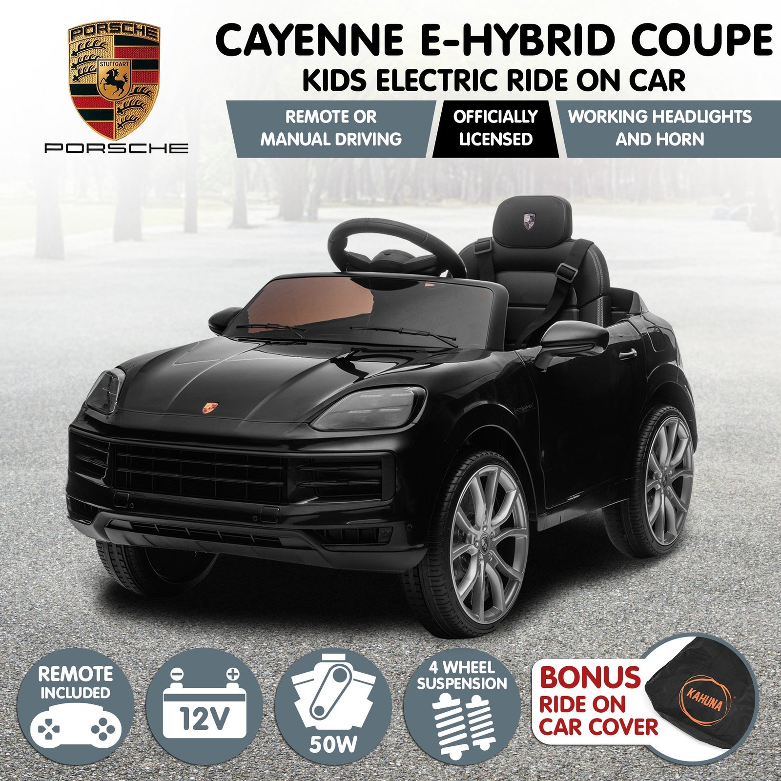 Porsche Cayenne E Hybrid Coupe Licensed Kids Electric Ride On Car w/Remote Control 50W Dual Motors Speed Settings