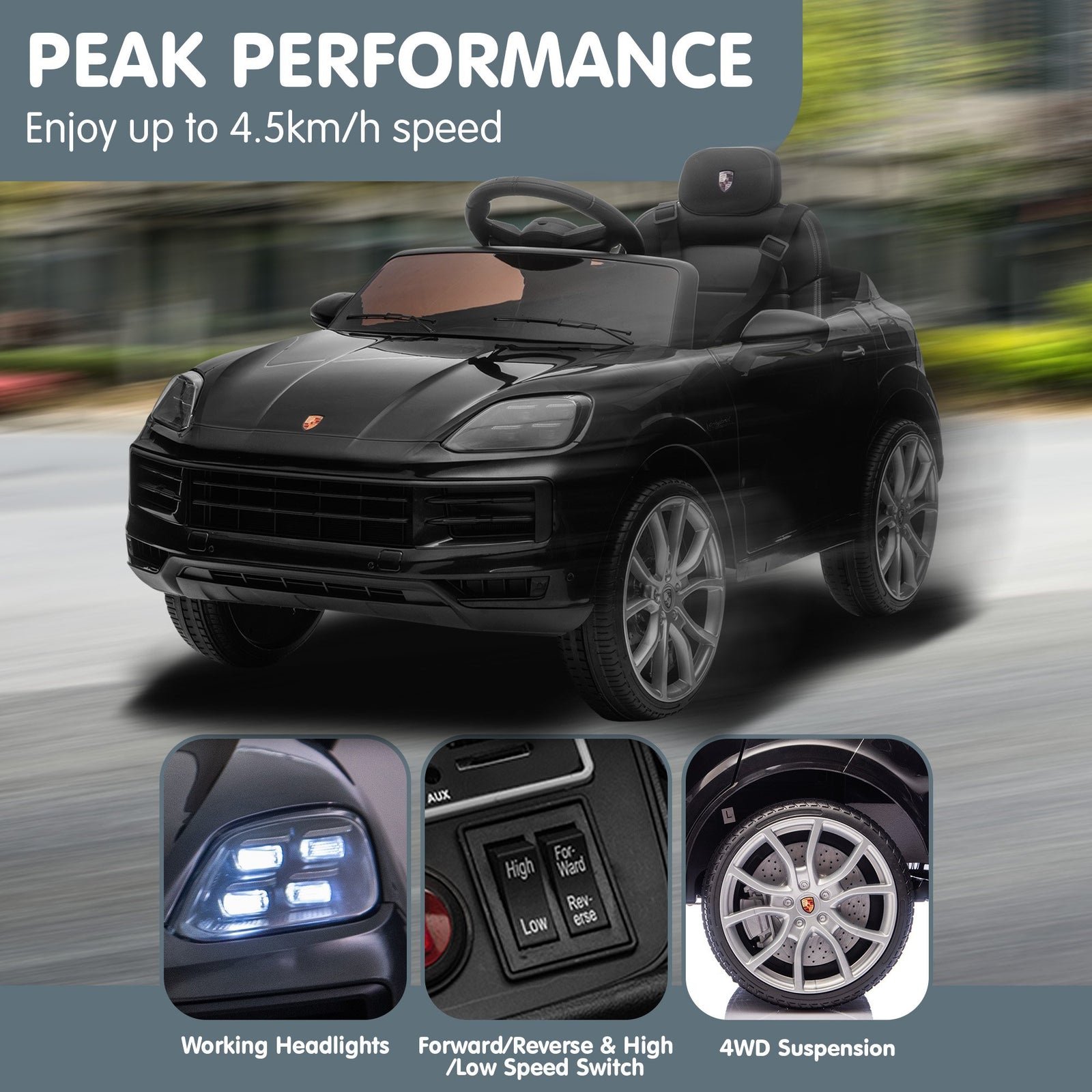 Porsche Cayenne E Hybrid Coupe Licensed Kids Electric Ride On Car w/Remote Control 50W Dual Motors Speed Settings