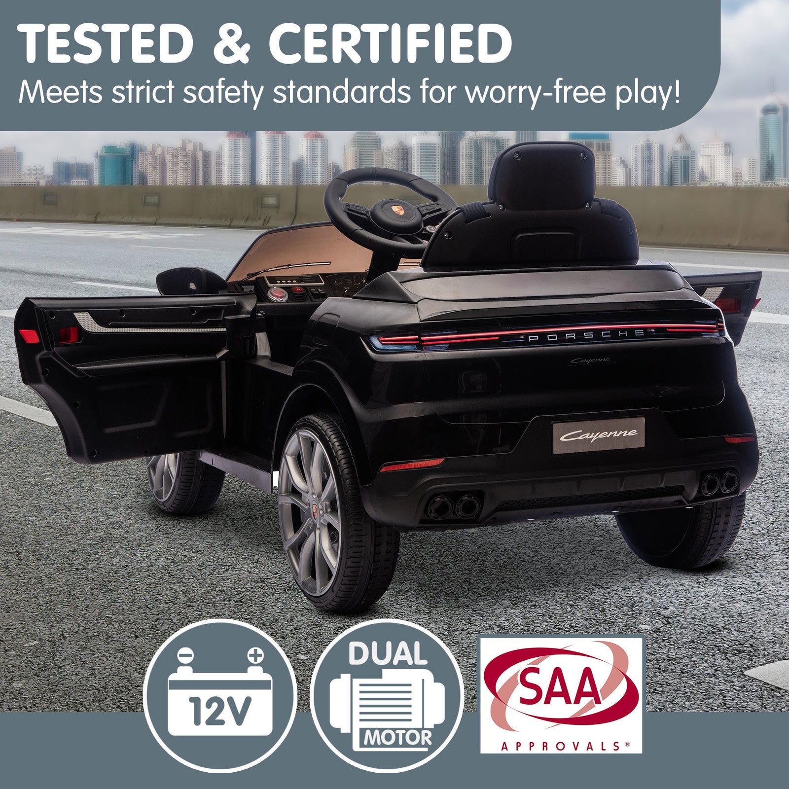 Porsche Cayenne E Hybrid Coupe Licensed Kids Electric Ride On Car w/Remote Control 50W Dual Motors Speed Settings