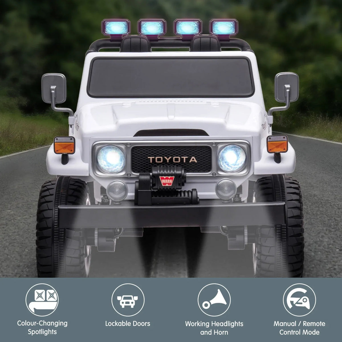 Toyota FJ-40 Licensed Kids Electric Ride On Car 2 Seater 80W Bluetooth, White