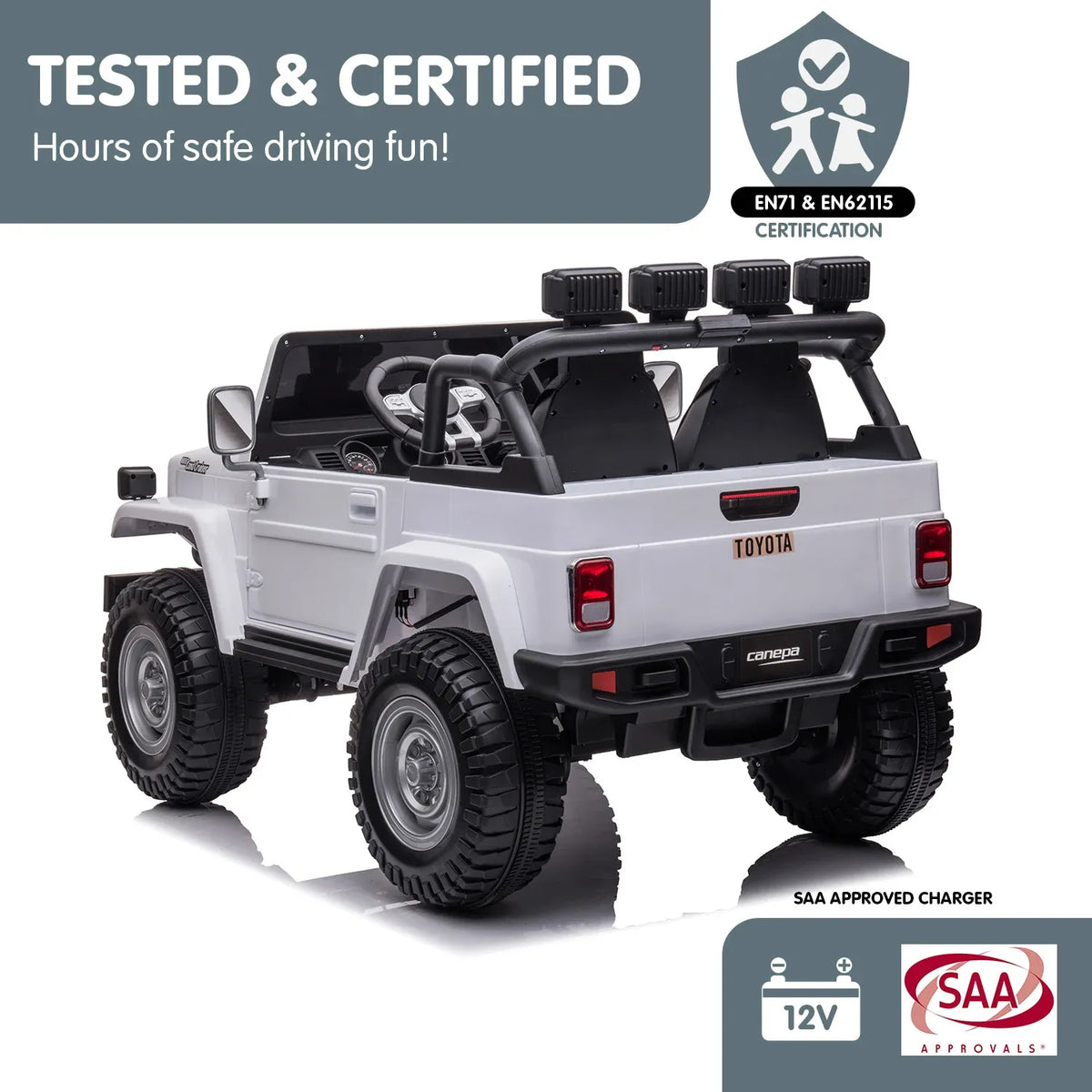 Toyota FJ-40 Licensed Kids Electric Ride On Car 2 Seater 80W Bluetooth, White