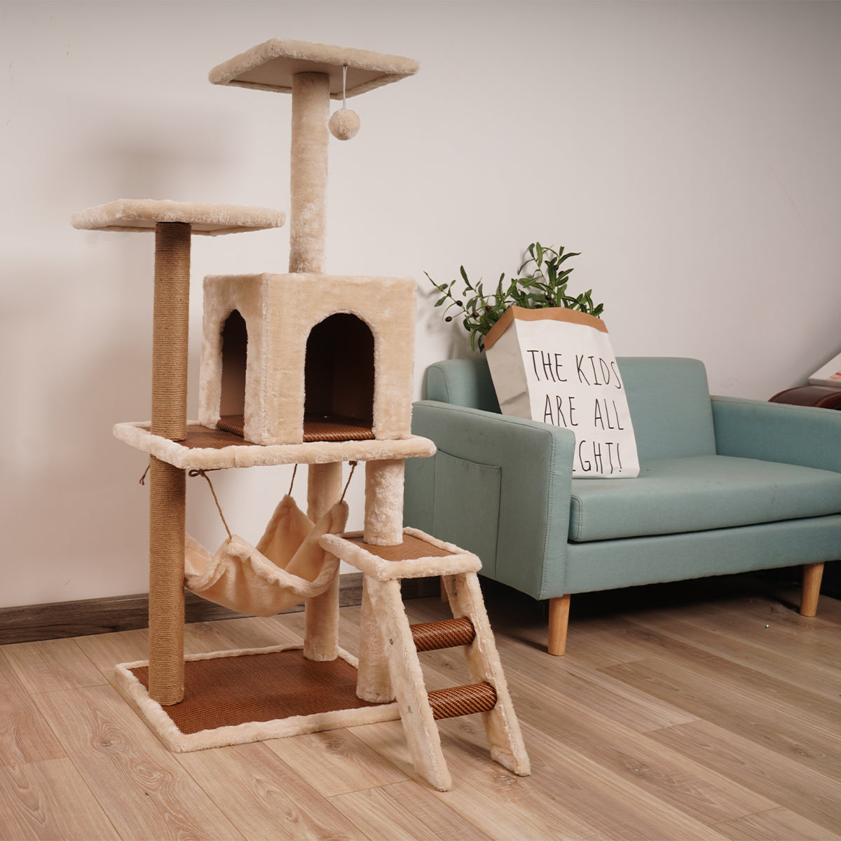 Furtastic 125cm Cat Tree Scratching Post - Beige