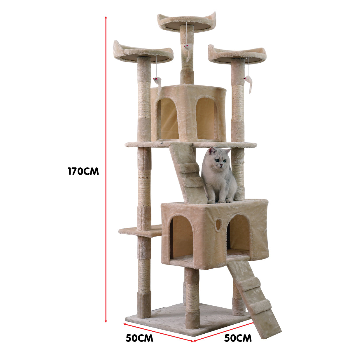 Furtastic 170cm Cat Tree Scratching Post - Beige