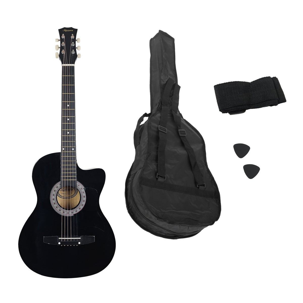 38in Cutaway Acoustic Guitar with Guitar Bag, Black, High-Gloss Finish