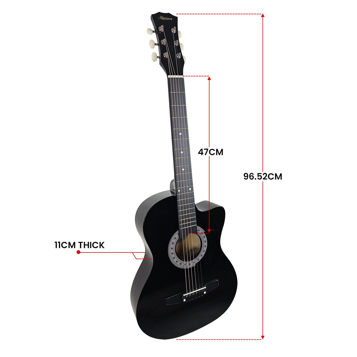 38in Cutaway Acoustic Guitar with Guitar Bag, Black, High-Gloss Finish