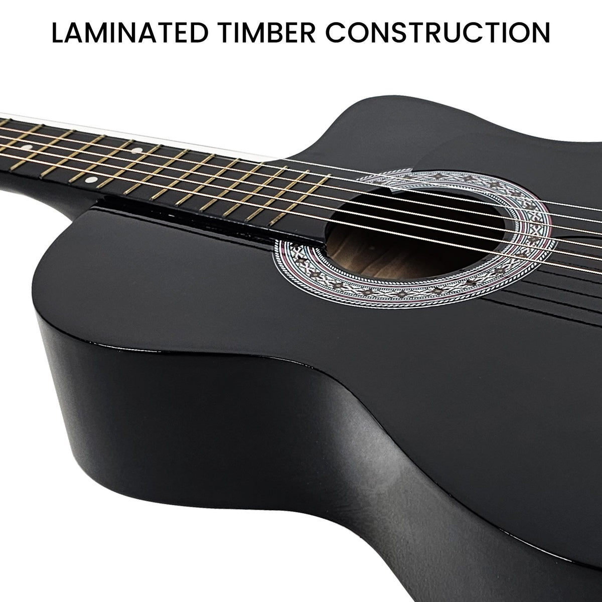 38in Cutaway Acoustic Guitar with Guitar Bag, Black, High-Gloss Finish