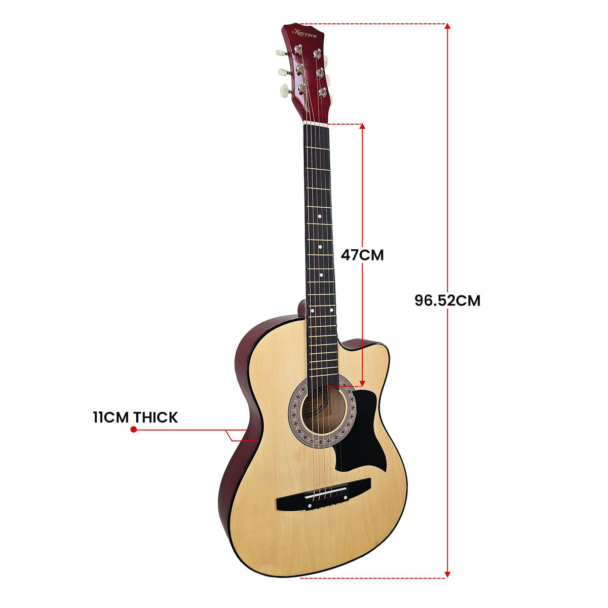 38-Inch Cutaway Acoustic Guitar with Carry Bag, Natural Finish