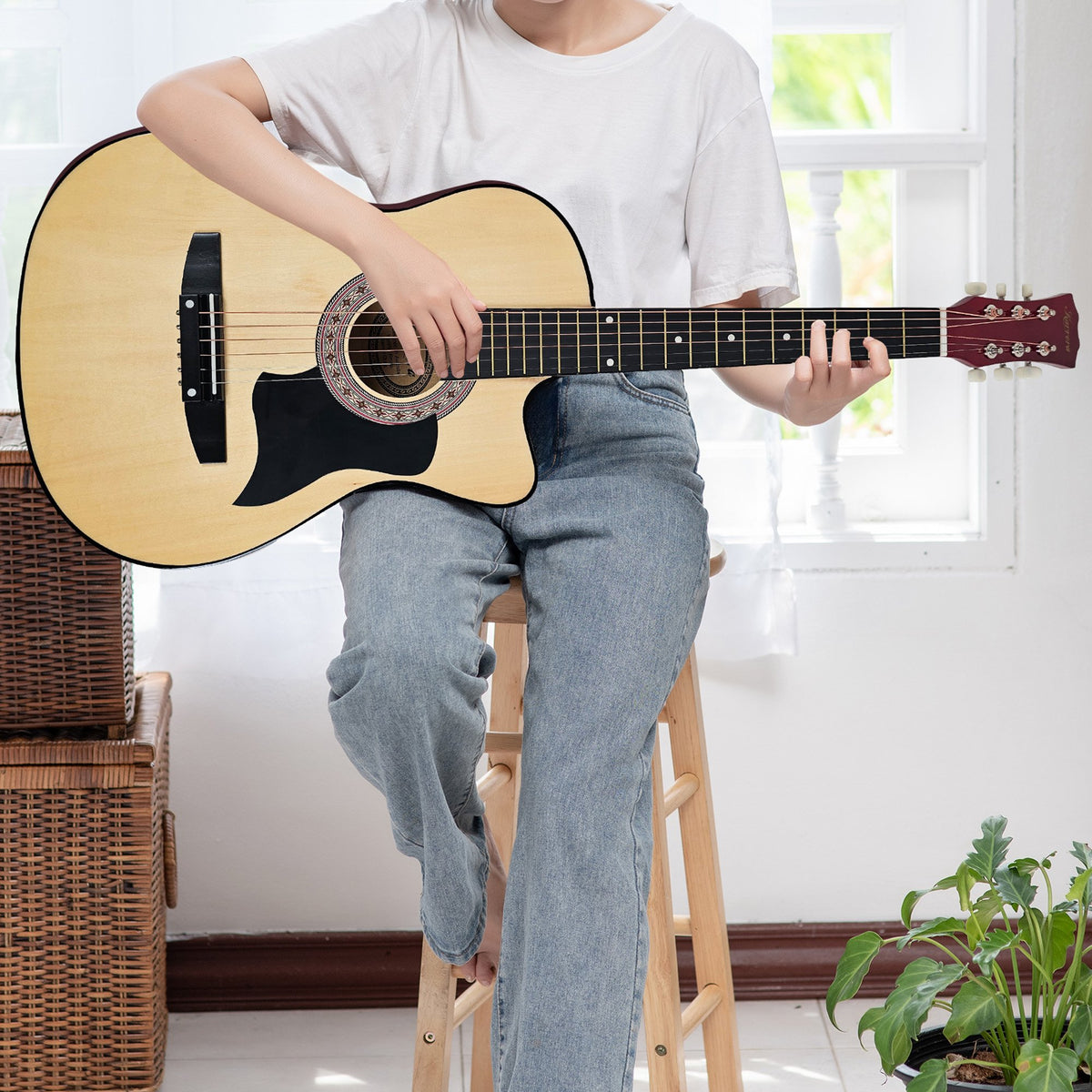 38-Inch Cutaway Acoustic Guitar with Carry Bag, Natural Finish