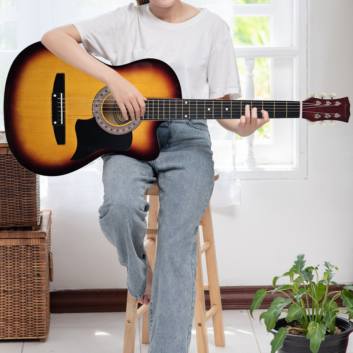 38in Pro Cutaway Acoustic Guitar with Bag Strings - Sun Burst