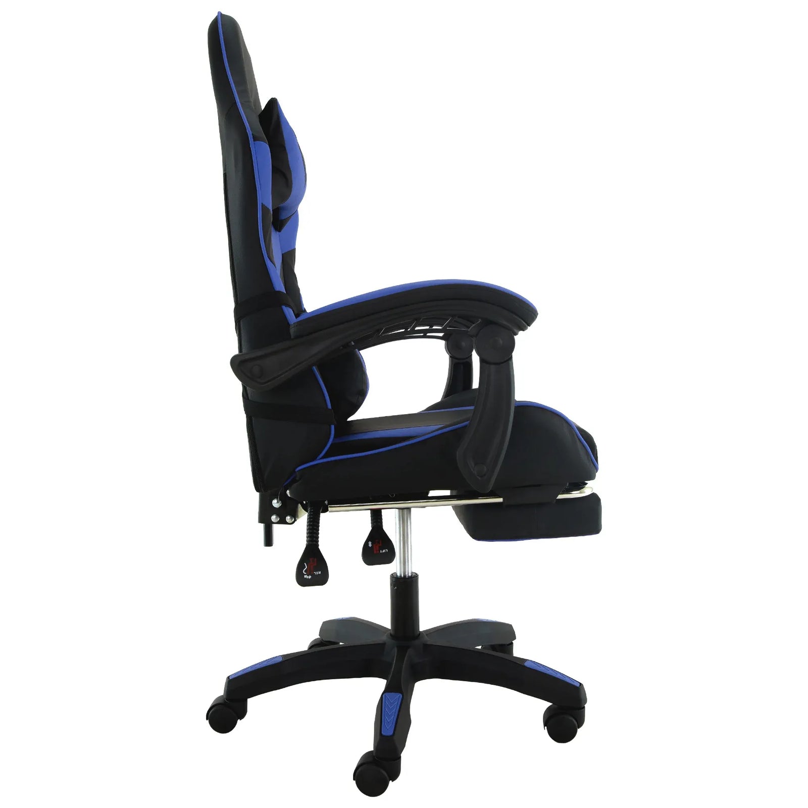 Cueva Reclining High Back Office Gaming Chair Seat Retractable Footrest Office Computer Black & Blue