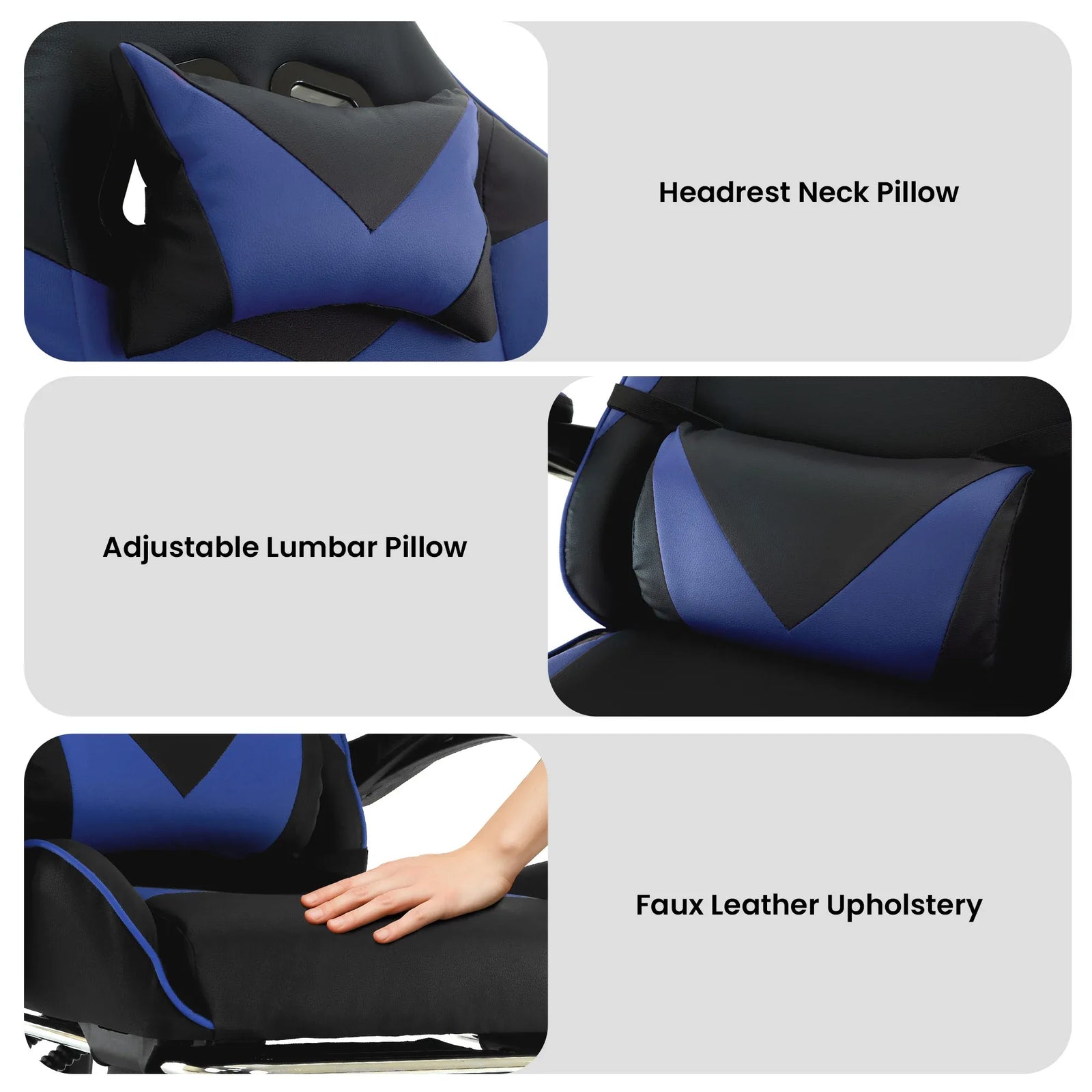 Cueva Reclining High Back Office Gaming Chair Seat Retractable Footrest Office Computer Black & Blue