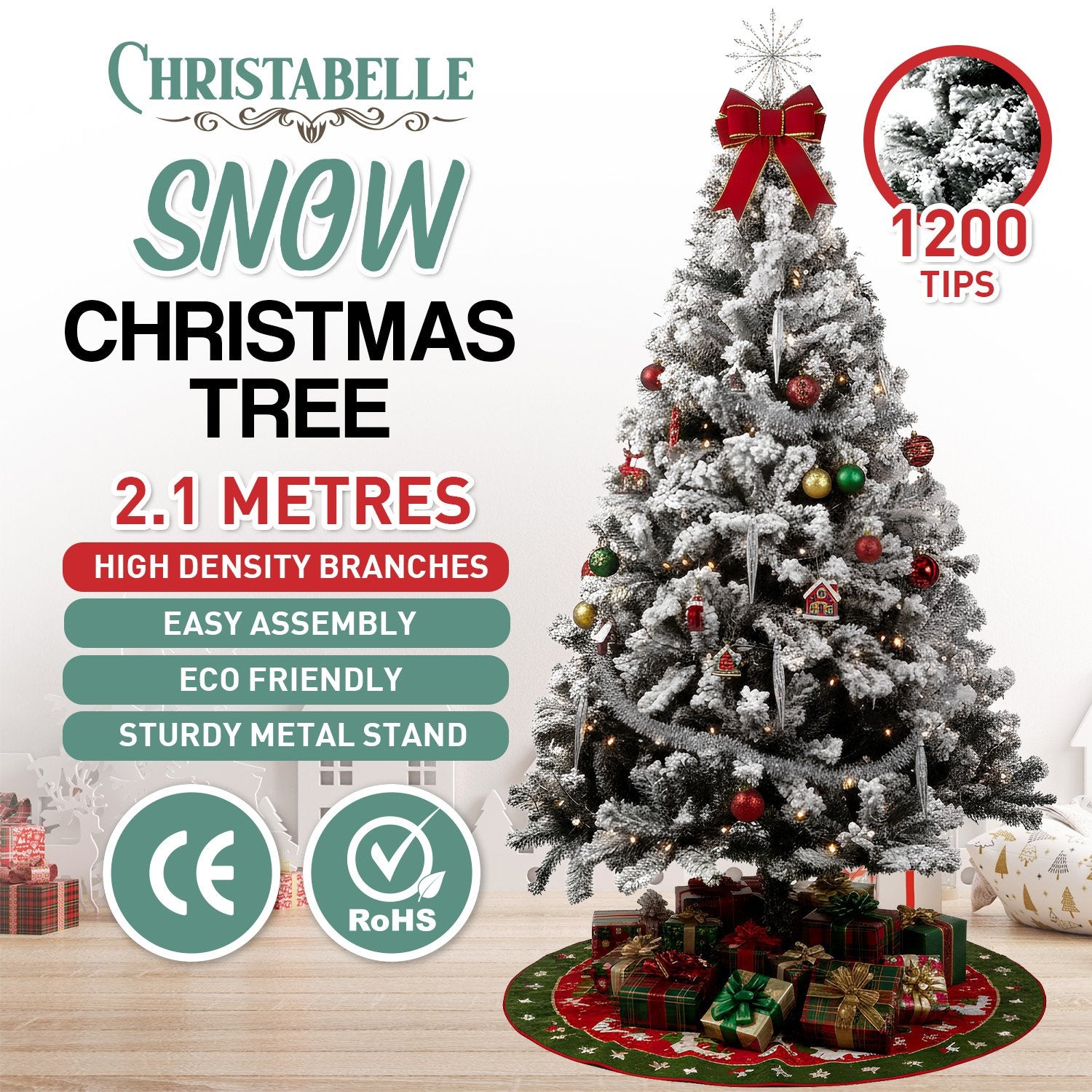 Snow-Tipped Artificial Christmas Tree 2.1m 1200 Tips