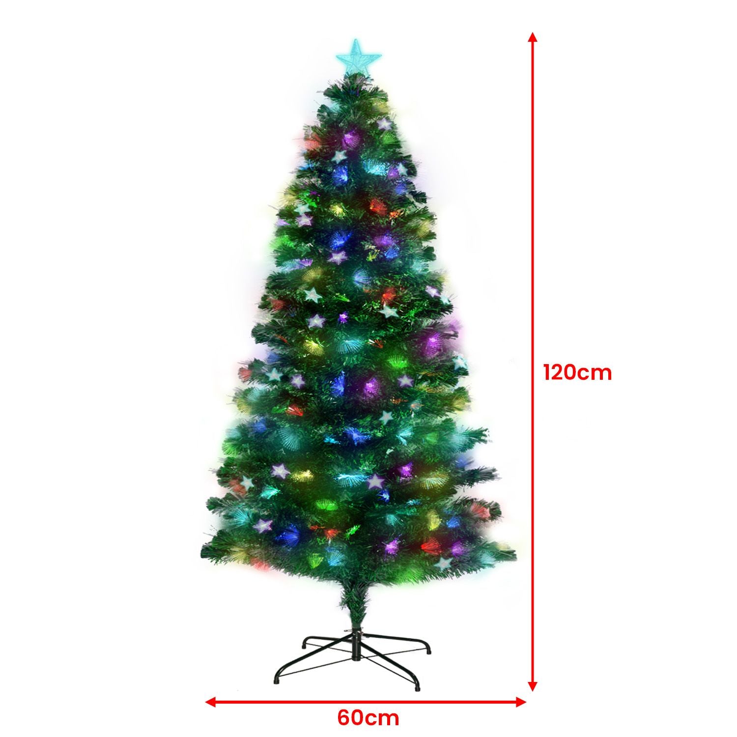 Christabelle 1.2m Pre-Lit Fibre Optic Artificial Christmas Tree with Multicolour Twinkling Star Lights