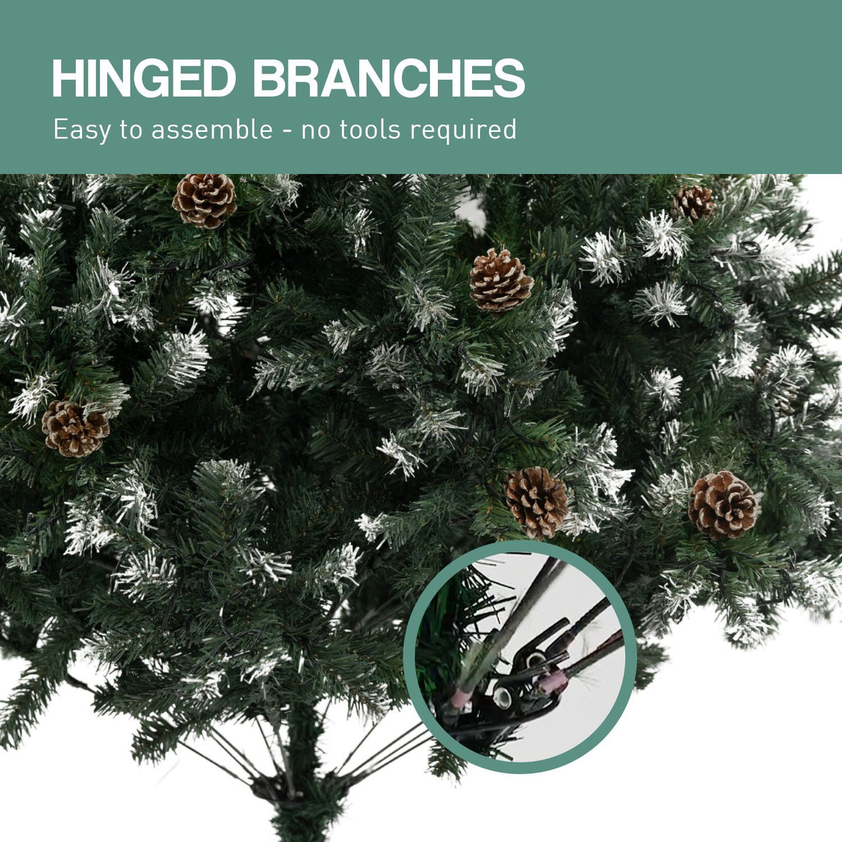 Christabelle 1.5m Pre-Lit LED Artificial Christmas Tree with Snow Tipped Needles Pine Cones Stand