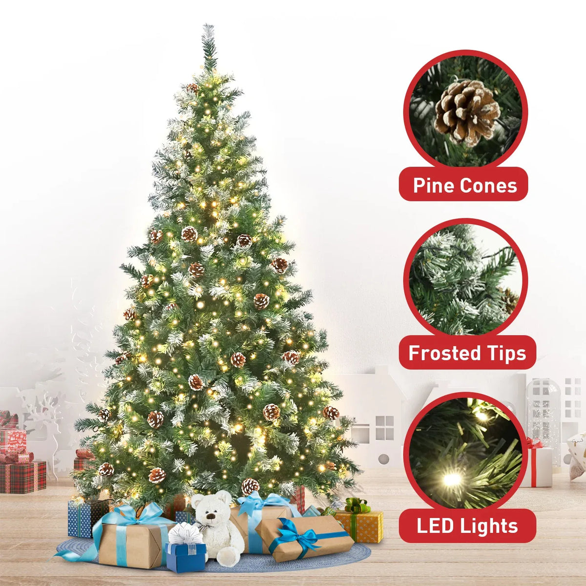 Christabelle 1.8m 6ft Pre-Lit LED Christmas Tree Snow Tipped with Pine Cones