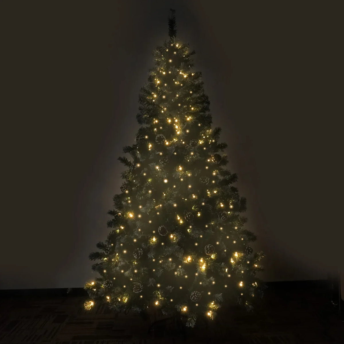 Christabelle 2.4m Pre-Lit LED Artificial Christmas Tree with Snow Tipped Needles Pine Cones Stand