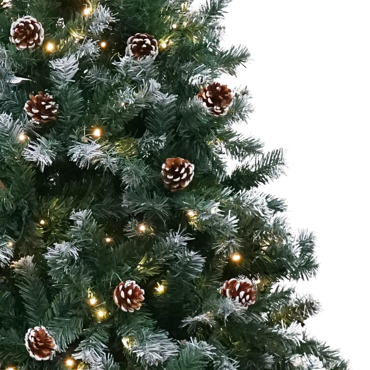 Christabelle 2.4m Pre-Lit LED Artificial Christmas Tree with Snow Tipped Needles Pine Cones Stand