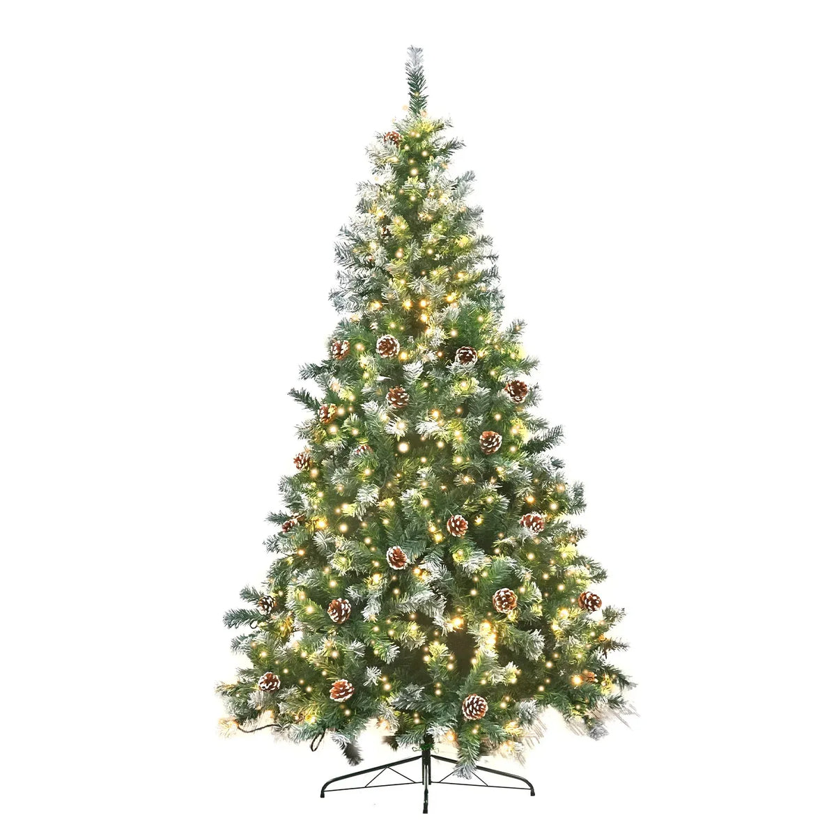 Christabelle 2.7m 9ft Pre-Lit LED Artificial Christmas Tree with Snow Tipped Needles Pine Cones Stand